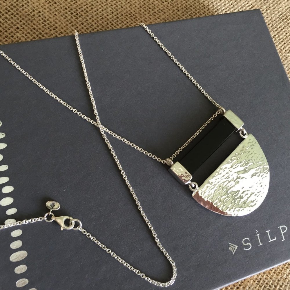 Silpada Sterling Long Modern Contrast Black Agate Necklace .925 Sterling Silver